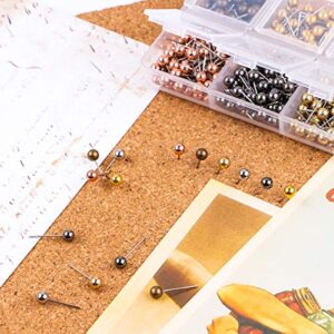 Yalis Push Pins Map Tacks 1/8-Inch Retro Metallic Color Beads Head Marking Pins, 6 Colors, 360-count