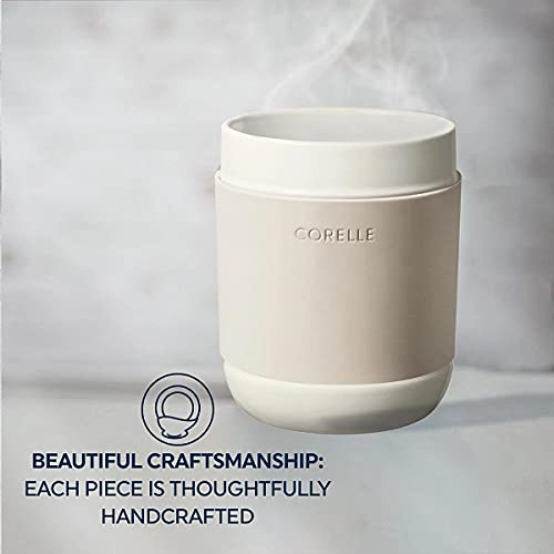 Corelle Stoneware 4-Pc Tumbler Set of 2 with Lids, Handcrafted Artisanal Travel Mug, Solid Glaze Stoneware, 13-1/2-Oz Travel Coffee Mug Set, Oatmeal