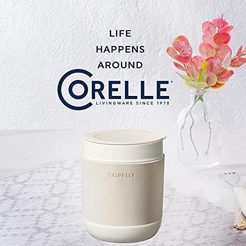 Corelle Stoneware 4-Pc Tumbler Set of 2 with Lids, Handcrafted Artisanal Travel Mug, Solid Glaze Stoneware, 13-1/2-Oz Travel Coffee Mug Set, Oatmeal