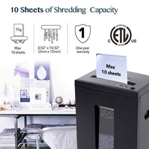 WOLVERINE 10-Sheet Super Micro Cut High Security Level P-5 Heavy Duty Paper/CD/Card Ultra Quiet Shredder for Home Office by 40 Mins Running Time and 6 Gallons Pullout Waste Bin SD9112 (Black ETL)