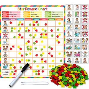 kanru behavior chart for kids at home, magnetic reward chart, responsibility chart, chore chart, star chart, accommodate 1-3 kids (for home use)