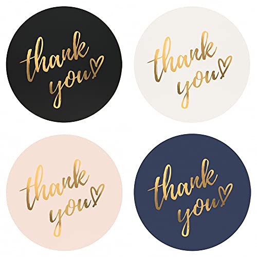 Mobiusea Party Thank You Stickers Roll | Simple and Sincere | 1.5 inch | Waterproof | 500 Labels for Small Business, Packaging, Mailer Seal Stickers | 4 Classic Colors with Gold Foil Design