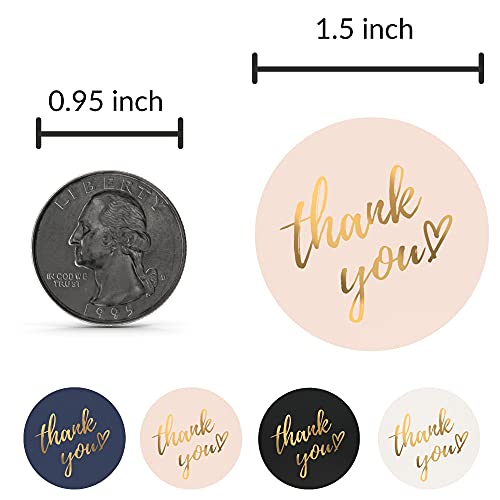 Mobiusea Party Thank You Stickers Roll | Simple and Sincere | 1.5 inch | Waterproof | 500 Labels for Small Business, Packaging, Mailer Seal Stickers | 4 Classic Colors with Gold Foil Design