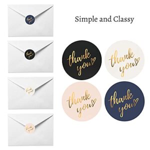 Mobiusea Party Thank You Stickers Roll | Simple and Sincere | 1.5 inch | Waterproof | 500 Labels for Small Business, Packaging, Mailer Seal Stickers | 4 Classic Colors with Gold Foil Design