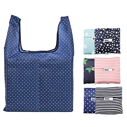 Reusable Grocery Bags Set of 6 Foldable Shopping Tote Bag,Washable, Durable and Lightweight (Reusable Grocery Bags 6 PACK)