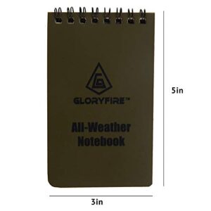 GLORYFIRE Waterproof Notebook Tactical All-Weather Spiral Memo Paper Notepad with Waterproof Grid Paper for Outdoor Activities Recording 3"x5" (5pcs)