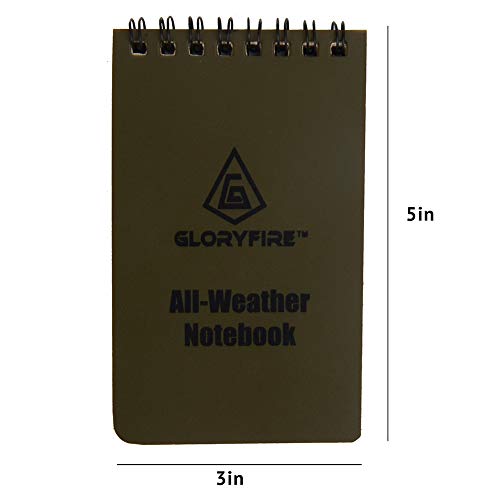 GLORYFIRE Waterproof Notebook Tactical All-Weather Spiral Memo Paper Notepad with Waterproof Grid Paper for Outdoor Activities Recording 3"x5" (5pcs)