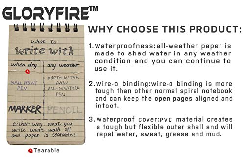 GLORYFIRE Waterproof Notebook Tactical All-Weather Spiral Memo Paper Notepad with Waterproof Grid Paper for Outdoor Activities Recording 3"x5" (5pcs)