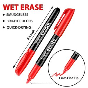 Wet Erase Markers, EZZGOL 12 Colors Bullet Tip Wine Glass Markers, Overhead Transparency Smudge-Free Markers For Dry Erase Whiteboards Schedule Glass and Any Kind of Wet Erase Surface, Wipe with Water