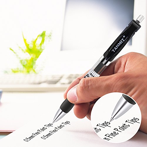 Tanmit Gel Pens Retractable Black Ink Rollerball Pens, Fine Point Ballpoint Writing Pen for Office - 0.5mm Tips with Comfort Grip (18-Pack)