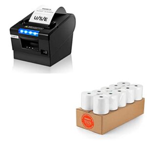 munbyn receipt printer p068, 3 1/8″ 80mm direct thermal printer and thermal paper 3 1/8 x 230ft, 10 rolls receipt paper