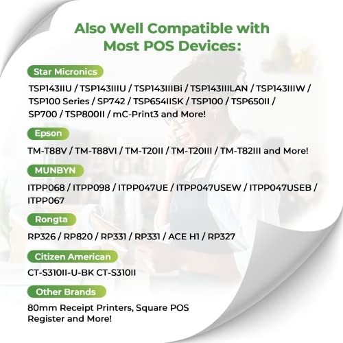 MUNBYN Receipt Printer P068, 3 1/8" 80mm Direct Thermal Printer and Thermal Paper 3 1/8 x 230ft, 10 Rolls Receipt Paper