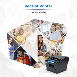 MUNBYN Receipt Printer P068, 3 1/8" 80mm Direct Thermal Printer and Thermal Paper 3 1/8 x 230ft, 10 Rolls Receipt Paper