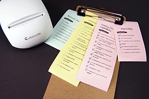 Cubinote Home Thermal Printer | No Ink Printer | Note and Label Pocket Printer | Black/White Mini Picture and Note Printer - Value Pack with 3 Colored Mini-Rolls (Blue, Pink & Yellow) (Grey)
