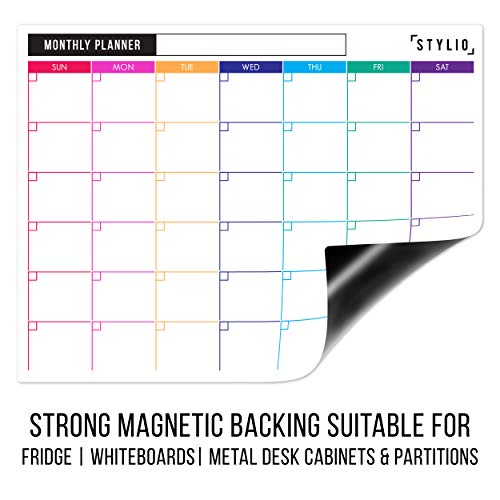 STYLIO Dry Erase Calendar Whiteboard. Set of 3 Magnetic Calendars for Fridge: Monthly, Weekly Organizer & Daily Notepad. Refrigerator & Wall Family Calendar. 4 Fine Point Markers & Eraser Included