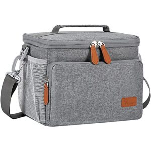 voova large lunch bag 12 can (10l) insulated leakproof soft lunch box for adult men women, collapsible portable small cooler bag bento lunchbox for work beach picnic camping, grey