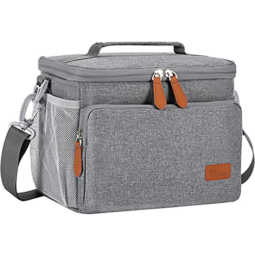 Voova Large Lunch Bag 12 Can (10L) Insulated Leakproof Soft Lunch Box for Adult Men Women, Collapsible Portable Small Cooler Bag Bento Lunchbox for Work Beach Picnic Camping, Grey