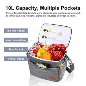 Voova Large Lunch Bag 12 Can (10L) Insulated Leakproof Soft Lunch Box for Adult Men Women, Collapsible Portable Small Cooler Bag Bento Lunchbox for Work Beach Picnic Camping, Grey