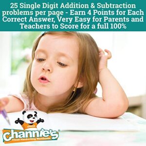 Channie’s One Page A Day Single Digit Addition & Subtraction Workbook for Pre-Kindergarten - 1st Grade Elementary School Students, Single Digit Math Practice, 50 Pages