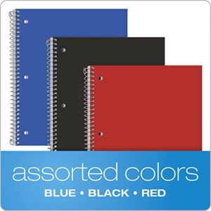 Oxford Spiral Notebooks, 1 Subject, College Ruled Paper, Durable Plastic Cover, 100 Sheets, Divider Pocket, 3 per Pack (10390), Red, Black and Blue