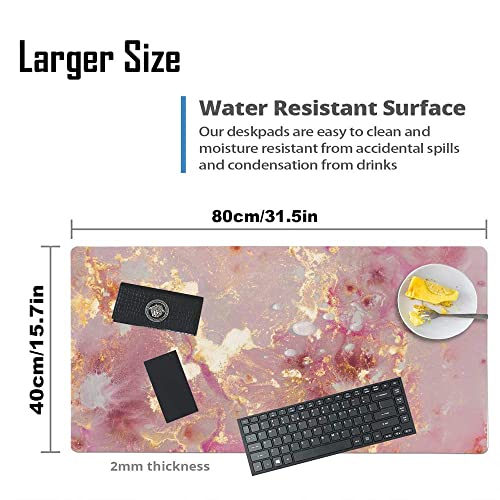 QIYI Large Mouse Pad, Cute Pink Desk Mat for Desktop, Women Girls PU Leather Waterproof Gaming Mousepad, Rose Gold Marble Computer PC Laptop Protector Writing Pads for School Office Home 31.5" x 15.7"