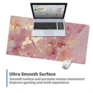 QIYI Large Mouse Pad, Cute Pink Desk Mat for Desktop, Women Girls PU Leather Waterproof Gaming Mousepad, Rose Gold Marble Computer PC Laptop Protector Writing Pads for School Office Home 31.5" x 15.7"