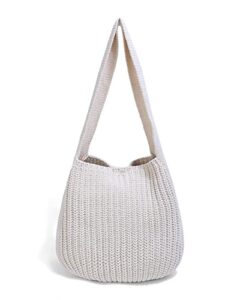 enbei women’s shoulder handbags crocheted bags large knit bag tote bag aesthetic for school cute tote bags for women christmas gifts (creamy-white)