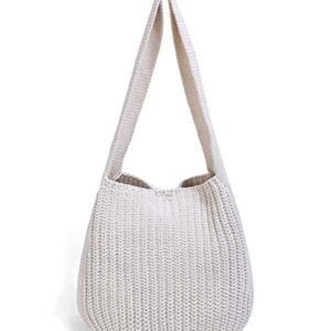 ENBEI Women's Shoulder Handbags Crocheted Bags Large knit bag Tote bag aesthetic for school cute Tote bags for women Christmas gifts (creamy-white)