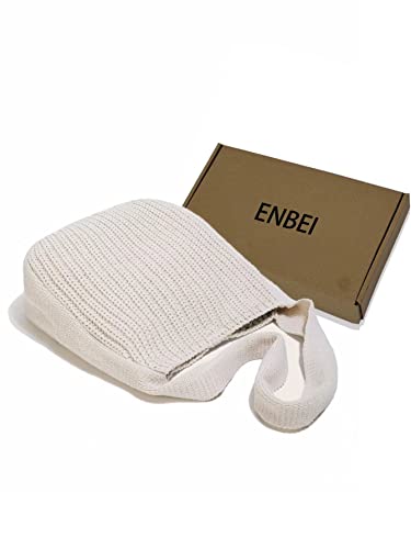 ENBEI Women's Shoulder Handbags Crocheted Bags Large knit bag Tote bag aesthetic for school cute Tote bags for women Christmas gifts (creamy-white)