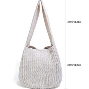 ENBEI Women's Shoulder Handbags Crocheted Bags Large knit bag Tote bag aesthetic for school cute Tote bags for women Christmas gifts (creamy-white)