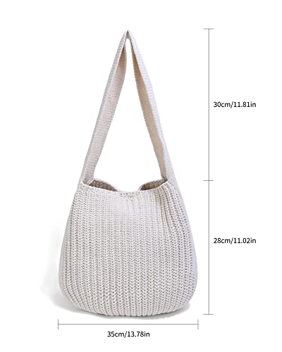 ENBEI Women's Shoulder Handbags Crocheted Bags Large knit bag Tote bag aesthetic for school cute Tote bags for women Christmas gifts (creamy-white)