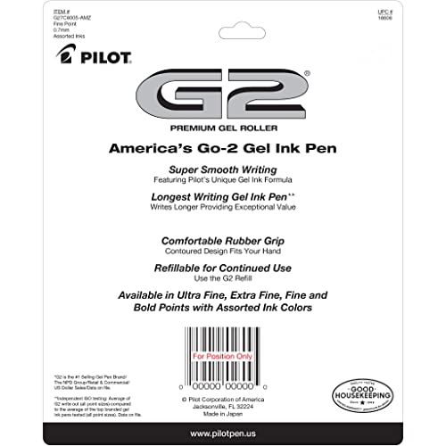 Pilot G2 Premium Refillable And Retractable Gel Ink Pens, Fine Point (0.7mm), 8 Colors, 8 Count (16606)