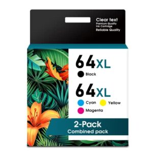 64xl ink cartridge combo pack compatible for hp 64 xl ink cartridge replacement for hp envy photo 7855 7858 6255 7155 7120 6252 7164; envy 5542 printers (1 black, 1 tri-color)