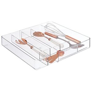 mdesign adjustable, expandable plastic kitchen cabinet drawer storage organizer tray – for storing organizing cutlery, spoons, cooking utensils, gadgets – clear