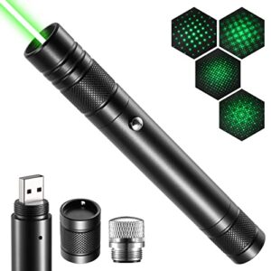 Green Laser Pointer High Power Rechargeable Lazer Pointer, Laser Pen with Long Range Adjustable Focus with Star Cap, Laser Pointer Pen Suitable for Outdoor, Astronomy, Cats Dogs