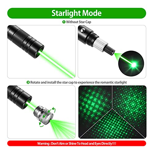 Green Laser Pointer High Power Rechargeable Lazer Pointer, Laser Pen with Long Range Adjustable Focus with Star Cap, Laser Pointer Pen Suitable for Outdoor, Astronomy, Cats Dogs