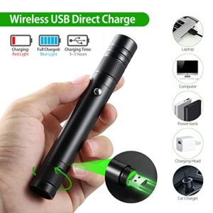 Green Laser Pointer High Power Rechargeable Lazer Pointer, Laser Pen with Long Range Adjustable Focus with Star Cap, Laser Pointer Pen Suitable for Outdoor, Astronomy, Cats Dogs