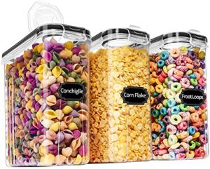 cereal containers storage, airtight food storage container with lid of 3 [2.5l/85.4oz] for kitchen & pantry organization, bpa-free clear plastic canister great for snacks, sugar, 20 lables & marker