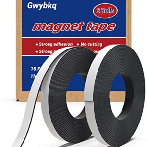 Magnetic Tape 2 Rolls 32ft Magnets with Strong Adhesive Backing Anisotropic Flexible Magnetic Strip(1rolls 16 feet x 1/2" Wide x 1/16" Thick)