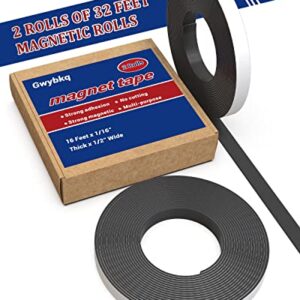 Magnetic Tape 2 Rolls 32ft Magnets with Strong Adhesive Backing Anisotropic Flexible Magnetic Strip(1rolls 16 feet x 1/2" Wide x 1/16" Thick)