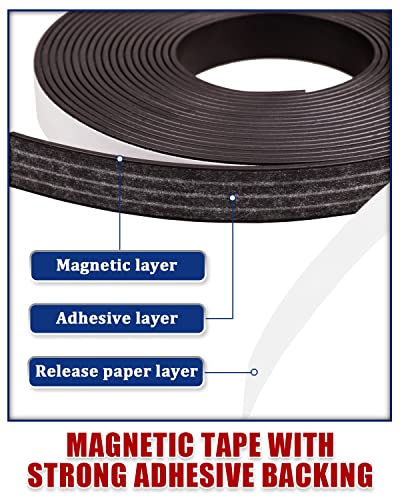 Magnetic Tape 2 Rolls 32ft Magnets with Strong Adhesive Backing Anisotropic Flexible Magnetic Strip(1rolls 16 feet x 1/2" Wide x 1/16" Thick)