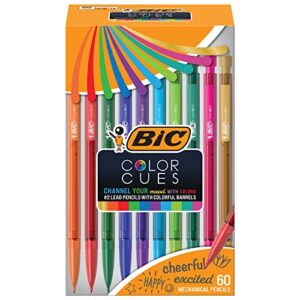bic color cues mechanical pencil set (mpua60-ast), 60-count pack, black, fun color pencils for school, perfect for school supplies