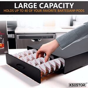 Storage Drawer for Bartesian Cocktail Capsules by Ksestor - Holds up to 40 Bartesian Pods - Compatible with BEV Black Decker Cocktail Maker - Sturdy and Stackable Bartesian Pod Holder - Bartesian - Bartesian Drink Mixer - Black Finish