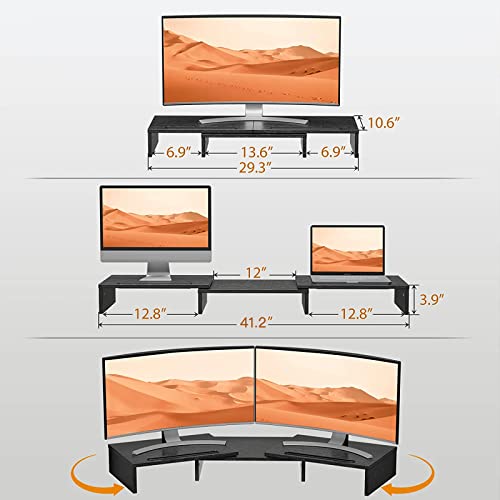 LORYERGO Dual Monitor Stand - Monitor Stand Riser, Adjustable Computer Stand w/Slot for Tablet & Cellphone，Computer Riser w/Big Storage, Dual Monitor Riser for PC, Computer, Laptop, Printer