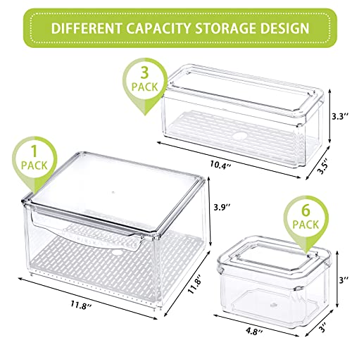 Moretoes Set of 10 Fridge Organizer Stackable Refrigerator Organizer Bins with Lids, BPA-Free Plastic Pantry Storage Bins for Fridge Freezer Kitchen Cabinet Pantry