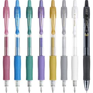 PILOT G2 Metallics Refillable and Retractable Rolling Ball Gel Pens, Fine Point, Assorted Color Inks, 8-Pack Pouch (34405)