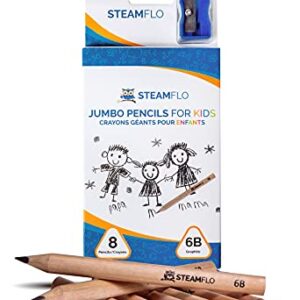 Learning Pencils for Toddlers 2-4 Years – Our Kids Pencils for Beginners Toddlers and Preschoolers with Jumbo Triangle Shape are Specially Designed Preschool Pencils for Beginners (8 Pack + Sharpener)