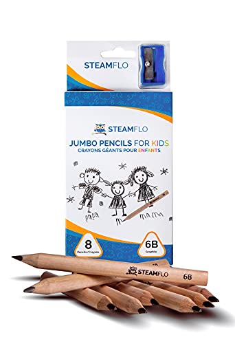 Learning Pencils for Toddlers 2-4 Years – Our Kids Pencils for Beginners Toddlers and Preschoolers with Jumbo Triangle Shape are Specially Designed Preschool Pencils for Beginners (8 Pack + Sharpener)