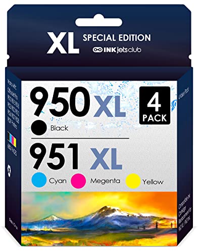 Compatible Ink Cartridges Replacement for HP 950XL / 951XL Ink Cartridges. Works for Officejet Pro 8600 8610 8620 8615 8630 Printers. 4 Pack (Black, Cyan, Magenta, Yellow)