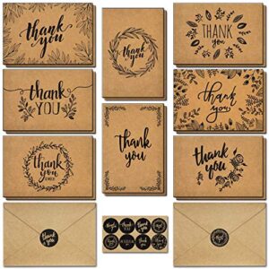 caqpo thank you cards with envelopes – 160 sets premium kraft thank you cards bulk – thank you notes with 8 graceful designs – floral thank you card for celebration, wedding, baby & bridal shower 4×6